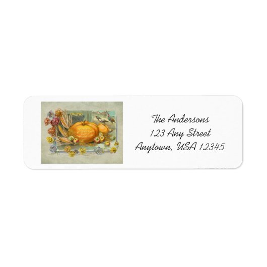 ヴィンテージ感謝用かぼちゃと果実と花 ラベル (正面)