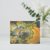 ヴィンテージ感謝祭のターキーとカボチャ ポストカード (スタンド正面)