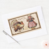 ヴィンテージ感謝祭のトルコと巡礼少女 長方形シール (封筒)