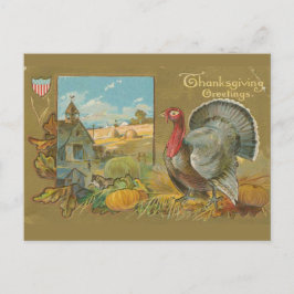 ヴィンテージ感謝祭のトルコと農場 ポストカード