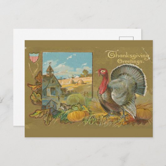 ヴィンテージ感謝祭のトルコと農場 ポストカード (正面/裏面)