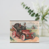 ヴィンテージ感謝祭の七面鳥が車に乗る ポストカード (スタンド正面)