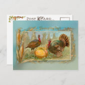 ヴィンテージ感謝祭の七面鳥とカボチャ シーズンポストカード (正面/裏面)