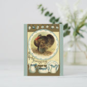 ヴィンテージ感謝祭の七面鳥と料理 ポストカード (スタンド正面)