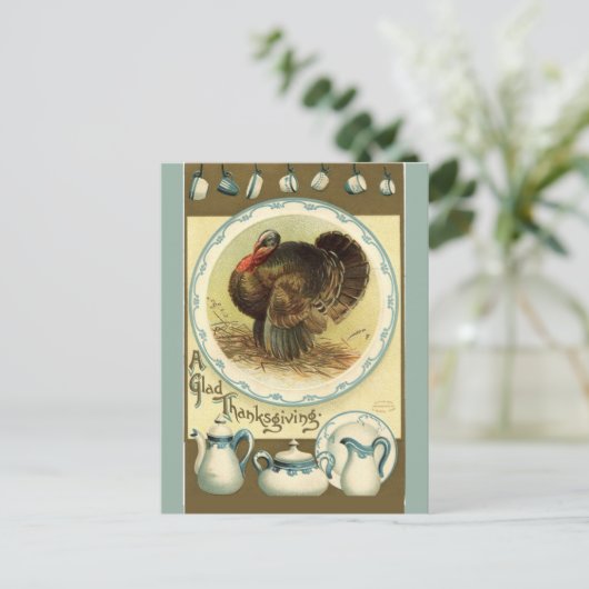 ヴィンテージ感謝祭の七面鳥と料理 ポストカード (スタンド正面)