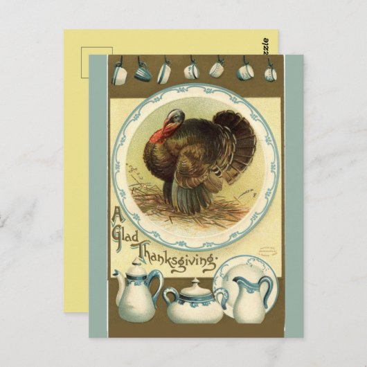 ヴィンテージ感謝祭の七面鳥と料理 ポストカード (正面/裏面)