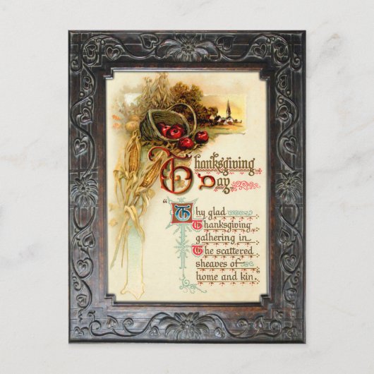 ヴィンテージ感謝祭の収穫場面と詩 シーズンポストカード (正面)