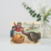 ヴィンテージ感謝祭の女の子をカボチャとトルコ ポストカード (スタンド正面)