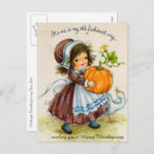 ヴィンテージ感謝祭の女の子 シーズンポストカード (正面/裏面)