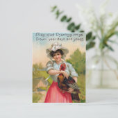 ヴィンテージ感謝祭の女性と七面鳥はがき シーズンポストカード (スタンド正面)