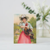 ヴィンテージ感謝祭の女性と七面鳥はがき シーズンポストカード (スタンド正面)