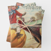 ヴィンテージ感謝祭の子どもたちカボチャ，トルコ ラッピングペーパーシート (インサイチュ)