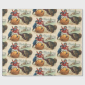 ヴィンテージ感謝祭の子どもたちカボチャ，トルコ ラッピングペーパー (フラット)