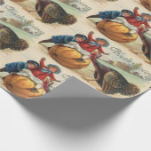 ヴィンテージ感謝祭の子どもたちカボチャ，トルコ ラッピングペーパー (角)