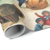 ヴィンテージ感謝祭の子どもたちカボチャ，トルコ ラッピングペーパー (ロールコーナー)