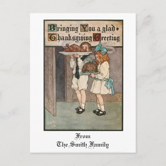 ヴィンテージ感謝祭の子どもたち シーズンポストカード (正面)