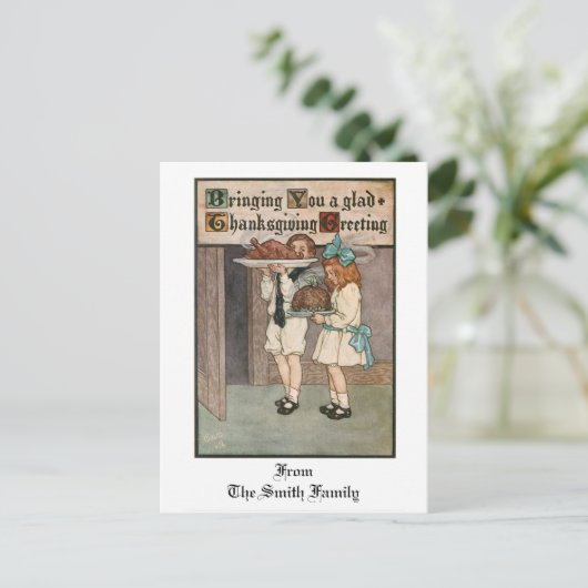 ヴィンテージ感謝祭の子どもたち シーズンポストカード (スタンド正面)