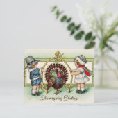 ヴィンテージ感謝祭の子供とトルコ シーズンポストカード (スタンド正面)