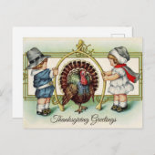ヴィンテージ感謝祭の子供とトルコ シーズンポストカード (正面/裏面)