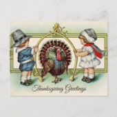 ヴィンテージ感謝祭の子供とトルコ シーズンポストカード (正面)