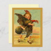 ヴィンテージ感謝祭の子供と野生の七面鳥の招待状 招待状 (正面/裏面)