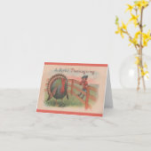 ヴィンテージ感謝祭の少年と七面鳥のグリーティングカード カード (黄色い花)