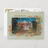 ヴィンテージ感謝祭の巡礼者たち シーズンポストカード (正面/裏面)