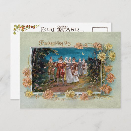 ヴィンテージ感謝祭の巡礼者たち シーズンポストカード (正面/裏面)