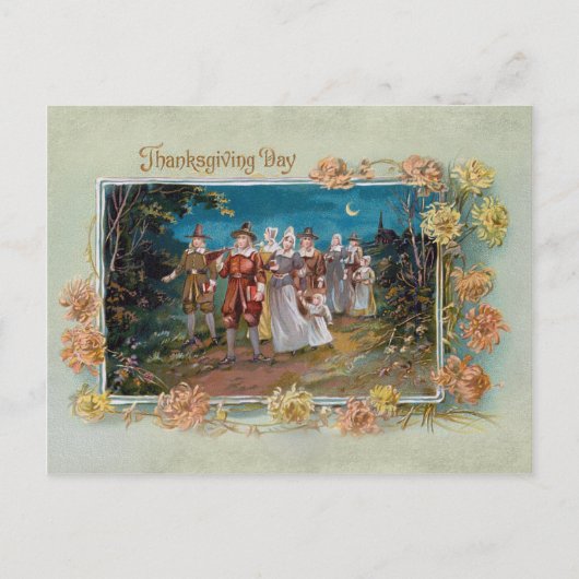ヴィンテージ感謝祭の巡礼者たち シーズンポストカード (正面)