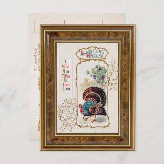 ヴィンテージ感謝祭の挨拶と七面鳥 ポストカード (正面/裏面)