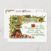 ヴィンテージ感謝祭の照明付き挨拶 シーズンポストカード (正面/裏面)