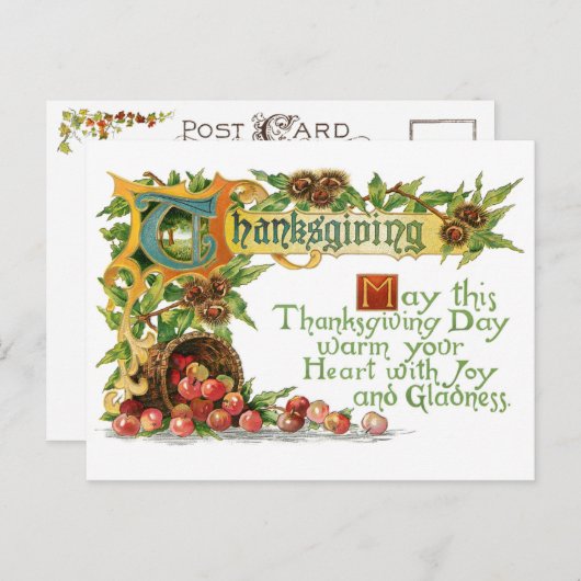 ヴィンテージ感謝祭の照明付き挨拶 シーズンポストカード (正面/裏面)