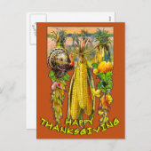 ヴィンテージ感謝祭イラストレーション シーズンポストカード (正面/裏面)