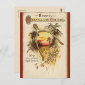 ヴィンテージ感謝祭ウィッシュボーンと小麦 ポストカード (正面/裏面)