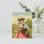 ヴィンテージ感謝祭ガールグリーティング シーズンポストカード (スタンド正面)