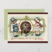 ヴィンテージ感謝祭キッズターキーウィッシュボーン ポストカード (正面/裏面)