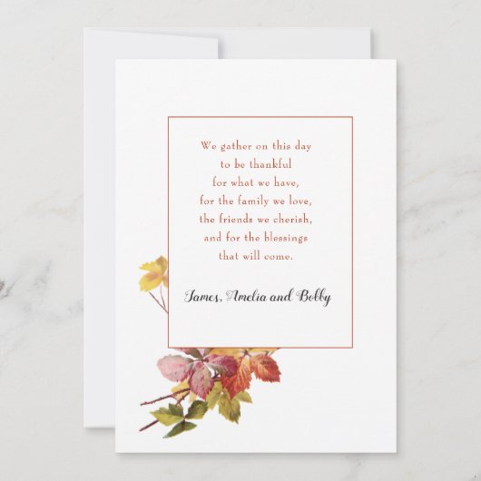 ヴィンテージ感謝祭コテージと挨拶 シーズンカード (裏面)