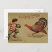 ヴィンテージ感謝祭サッカーとトルコ シーズンポストカード (正面/裏面)