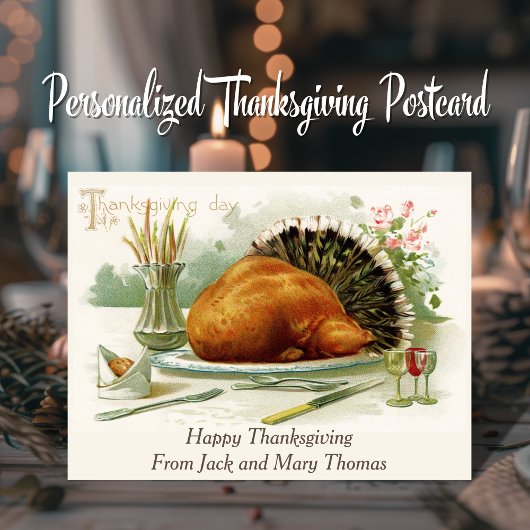 ヴィンテージ感謝祭ターキーディナーカスタム ポストカード