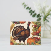 ヴィンテージ感謝祭トルコとカボチャ シーズンポストカード (スタンド正面)