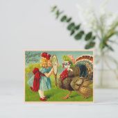 ヴィンテージ感謝祭トルコと女の子 シーズンポストカード (スタンド正面)