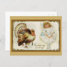 ヴィンテージ感謝祭トルコと小さな女の子