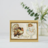 ヴィンテージ感謝祭トルコと小さな女の子 シーズンポストカード (スタンド正面)