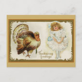 ヴィンテージ感謝祭トルコと小さな女の子 シーズンポストカード (正面)