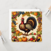 ヴィンテージ感謝祭トルコと果実収穫 カード (正面/裏面インサイチュ)