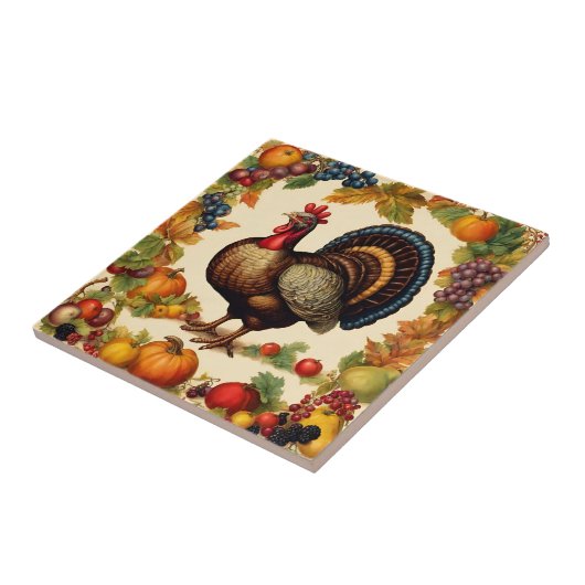 ヴィンテージ感謝祭トルコと果実収穫 タイル (側面)