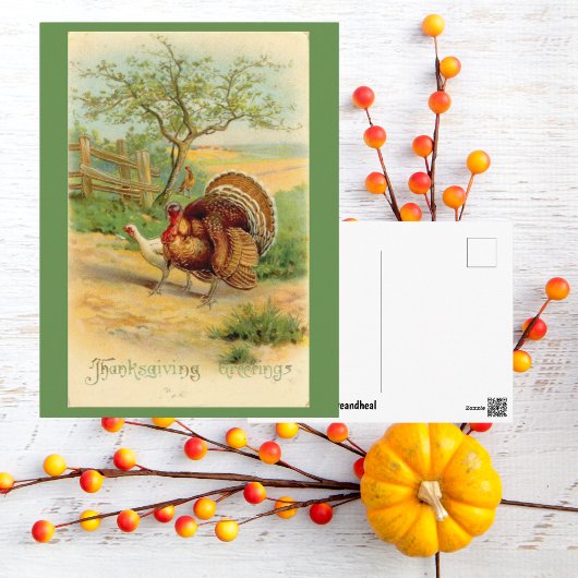 ヴィンテージ感謝祭トルコと牧草地の鶏肉 ポストカード