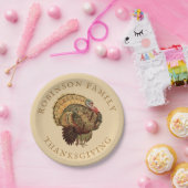 ヴィンテージ感謝祭トルコカスタムの家族名 ペーパープレート (パーティー)