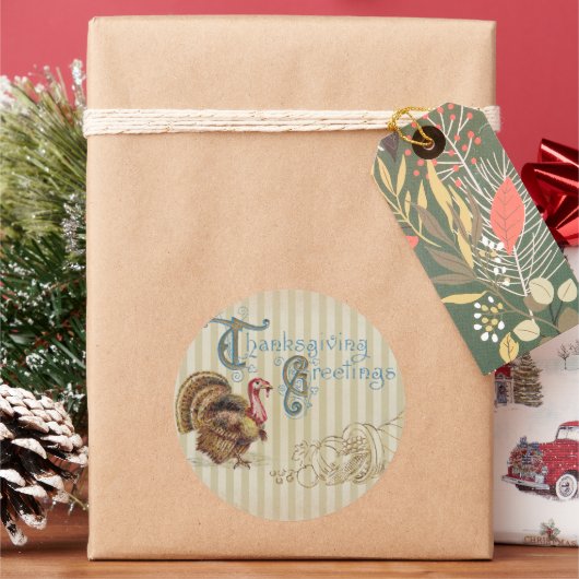 ヴィンテージ感謝祭トルコタイポグラフィ ラウンドシール (クリスマス)