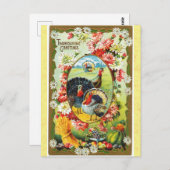 ヴィンテージ感謝祭トルコフローラ ポストカード (正面/裏面)